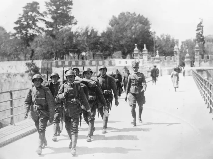 Framed Print : With the Italians at Corfu Italian soldiers on patrol 8 September 1923 Framed Print : With the Italians at Corfu Italian soldiers on patrol 8 September 1923