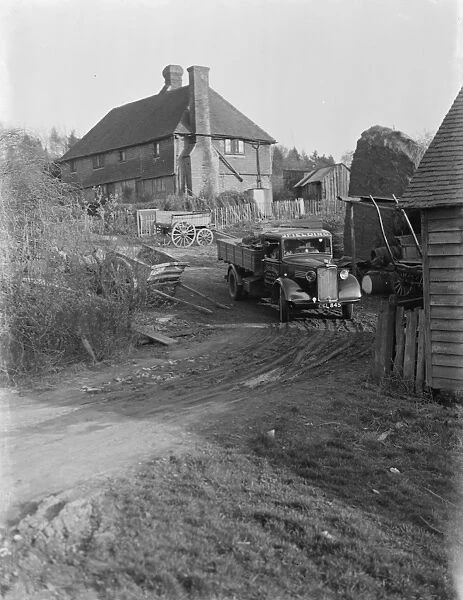 A J Fielding Bedford lorry, laden with wood, at Cowden Farm, Kent. 1937