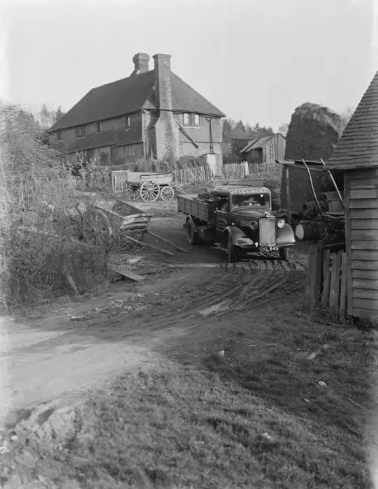 Framed Print : A J Fielding Bedford lorry, laden with wood, at Cowden Farm, Kent. 1937 Framed Print : A J Fielding Bedford lorry, laden with wood, at Cowden Farm, Kent. 1937