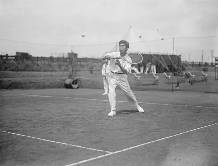 Framed Print : Japanese emperors son as tennis player at Yokohama specie bank sports ground Framed Print : Japanese emperors son as tennis player at Yokohama specie bank sports ground