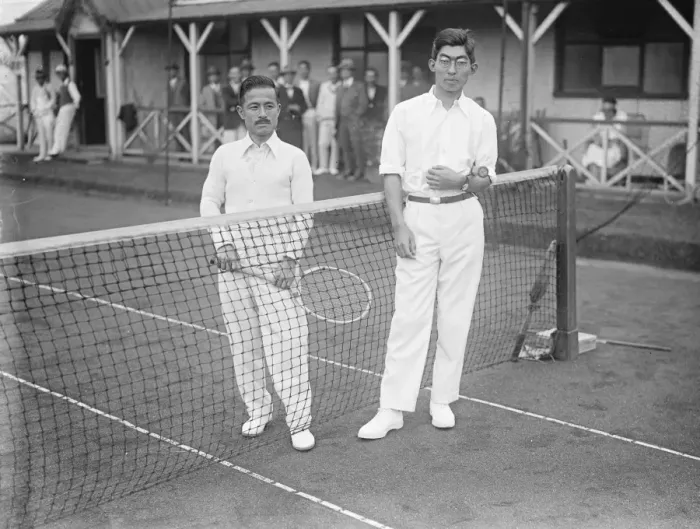 Framed Print : Japanese emperors son as tennis player at Yokohama specie bank sports ground Framed Print : Japanese emperors son as tennis player at Yokohama specie bank sports ground