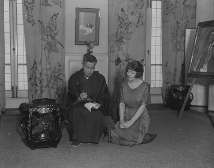 Framed Print : Japanese Poets English Bride. Mr Gonnoske Komai, the Japanese poet and his bride Framed Print : Japanese Poets English Bride. Mr Gonnoske Komai, the Japanese poet and his bride