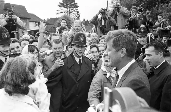 Framed Print : JFK greeting the crowd waiting outside the Roman Catholic Chapel in Forest Row, East Framed Print : JFK greeting the crowd waiting outside the Roman Catholic Chapel in Forest Row, East