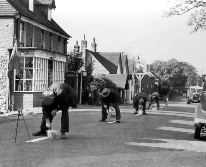 Framed Print : Here is a job that could be speeded up - that of painting white lines and dashes on the roads Framed Print : Here is a job that could be speeded up - that of painting white lines and dashes on the roads