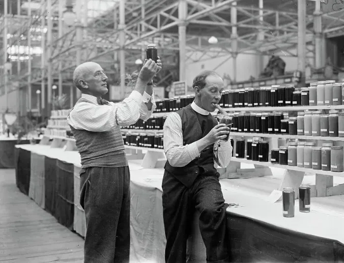 Framed Print : Judging honey at Crystal Palace show. 1934