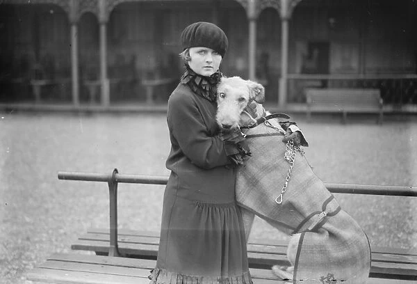 Kennel club show. Miss Joan Southey with her exhibit. 29 September 1926