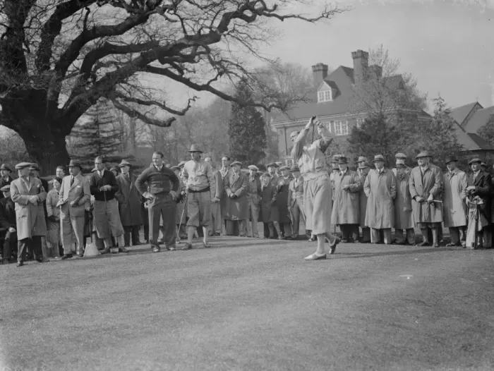 Framed Print : Kent Amateurs versus Professionals golf game. Alfred Padgham playing a drive