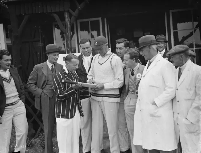Framed Print : Kent Chislehurst cricketers. Frank Woolley and L R Sanderson. 1938