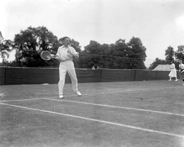 Framed Print : Kent Lawn Tennis Championships at Beckenham. Major A. F Kingscote in play Framed Print : Kent Lawn Tennis Championships at Beckenham. Major A. F Kingscote in play