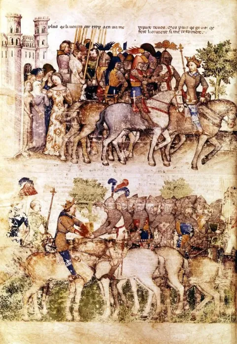 Framed Print : King Arthur and his knights setting out for the quest for the Holy Grail. King Arthur, page 129