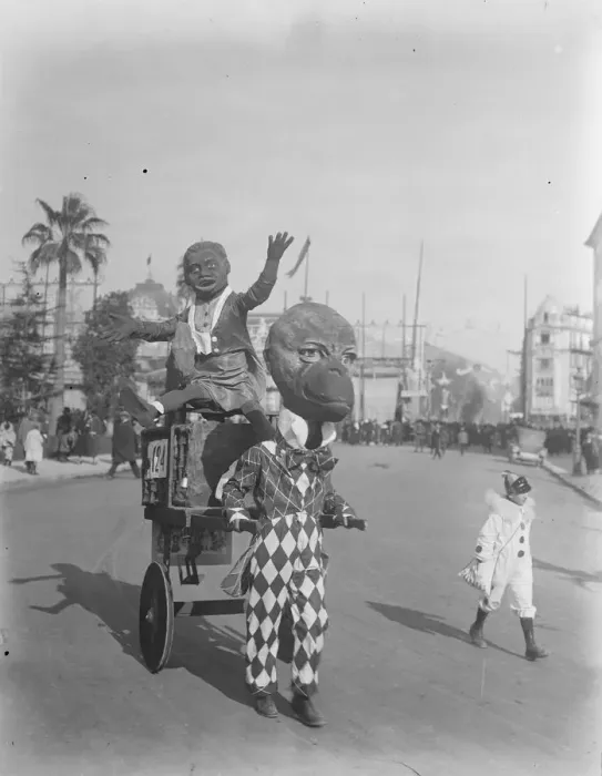 Framed Print : King Carnival at Nice. A big head and his passenger in the procession Framed Print : King Carnival at Nice. A big head and his passenger in the procession