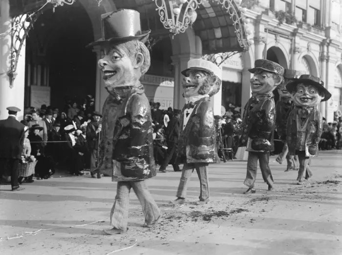 Framed Print : King Carnival at Nice Some of the Biig Heads in the Procession 27 January 1921 Framed Print : King Carnival at Nice Some of the Biig Heads in the Procession 27 January 1921