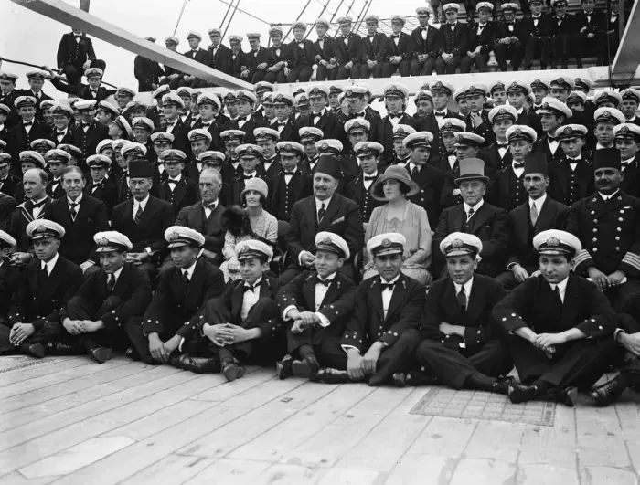 Framed Print : King of Egypt visits HMS Worcester, the nautical training ship at Greenhithe Framed Print : King of Egypt visits HMS Worcester, the nautical training ship at Greenhithe