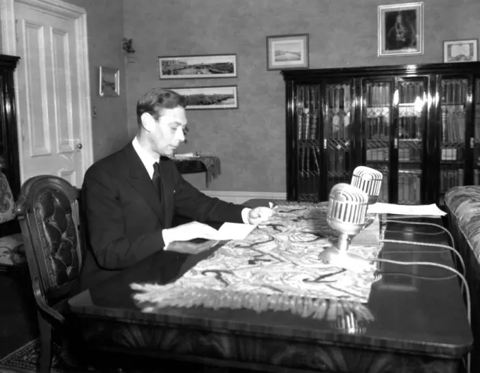 Framed Print : King George VI during the Empire Day broadcast. 24 May 1939