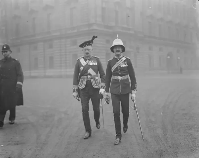 Framed Print : King holds an investiture. Colonel Smith, Royal Scots ( left ) and Colonel Hocken Framed Print : King holds an investiture. Colonel Smith, Royal Scots ( left ) and Colonel Hocken