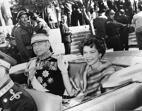 King Paul and his daughter Princess Irene drive to Salonica Cathedral for a special