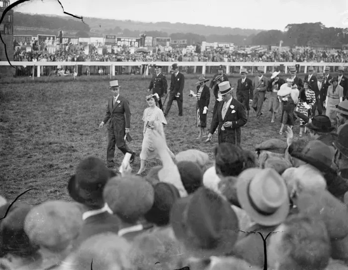 Framed Print : King and Queen walked to the paddock at Epsom on Oaks Day. The King and Queen, paying Framed Print : King and Queen walked to the paddock at Epsom on Oaks Day. The King and Queen, paying