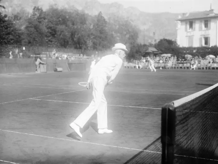 Framed Print : The King of Sweden playing Tennis at Cannes. February 1929 Framed Print : The King of Sweden playing Tennis at Cannes. February 1929