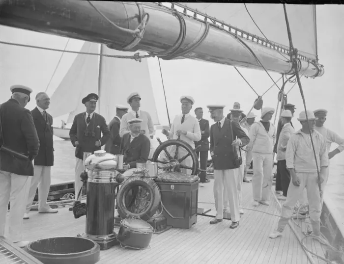 Framed Print : The King takes the wheel of his yacht Britannia. An incident which greatly amused Framed Print : The King takes the wheel of his yacht Britannia. An incident which greatly amused