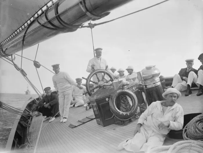 Framed Print : The King takes the wheel of his yacht Britannia. The King at the wheel. 7