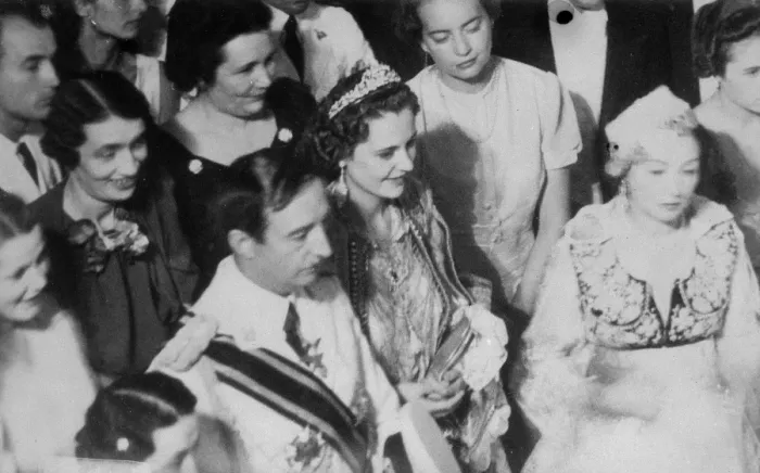 Framed Print : King Zog of Albania and his young Queen, Geraldine, gave a gala reception Framed Print : King Zog of Albania and his young Queen, Geraldine, gave a gala reception