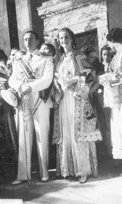Framed Print : King Zog and his Queen at reception in Tirana, 10th anniversary of Kings proclamation, celebrated Framed Print : King Zog and his Queen at reception in Tirana, 10th anniversary of Kings proclamation, celebrated