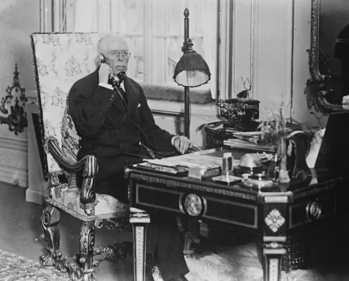 Framed Print : When Kings chat by telephone. An exclusive picture made in the Royal Castle of Drottingholm