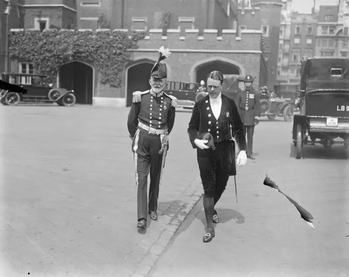 Framed Print : The Kings Levee at St James Palace, London Lord Aberdare ( on left ) and Lord Glenconner 29