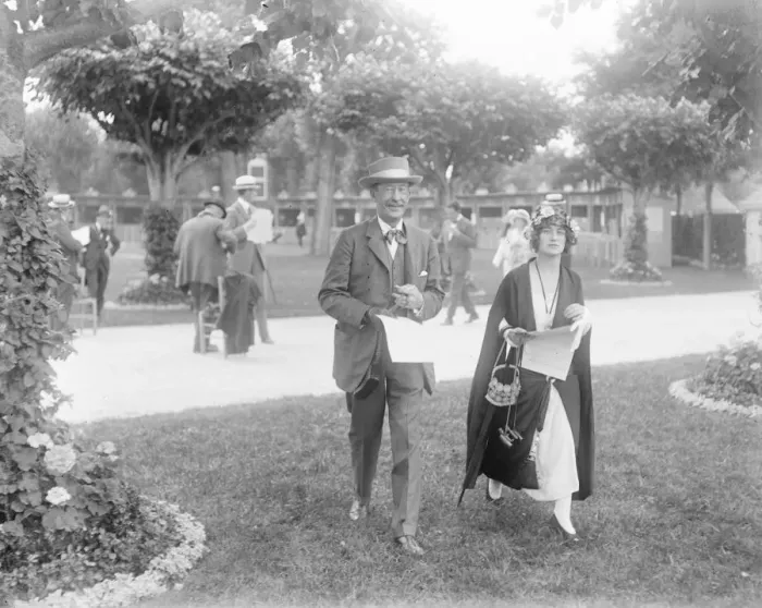 Framed Print : Well Known Society at Deauville Lord Carnarvon with his daughter Lady Evelyn Herbert Framed Print : Well Known Society at Deauville Lord Carnarvon with his daughter Lady Evelyn Herbert