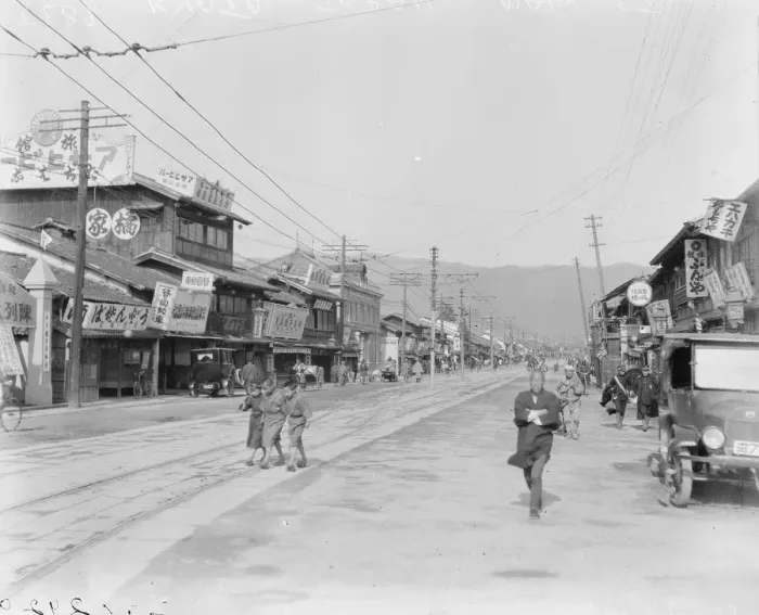 Framed Print : Kyoto island of Honshu, Japan Main street 3 May 1922 Framed Print : Kyoto island of Honshu, Japan Main street 3 May 1922