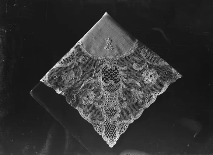 Framed Print : Lace handkerchief made by Bucks and Beds Lace Association 26 October 1923 Framed Print : Lace handkerchief made by Bucks and Beds Lace Association 26 October 1923