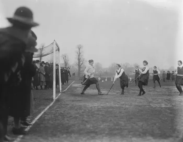 Framed Print : Ladies hockey at Kew. East versus the South Territorials. 26 February 1921 Framed Print : Ladies hockey at Kew. East versus the South Territorials. 26 February 1921