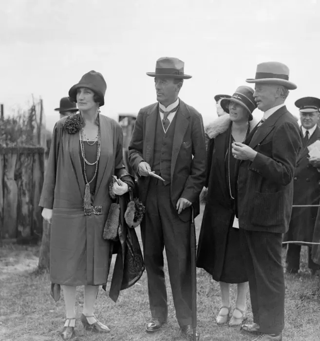 Framed Print : Lady Keeble, Colonel and Mrs Seely and Sir Frederick Keeble at Goodwood Racecourse