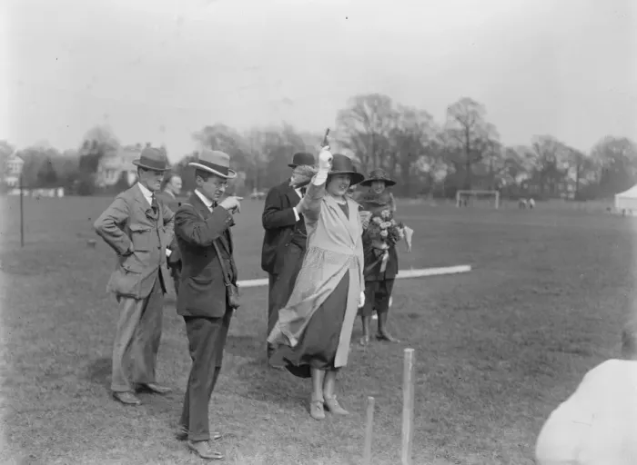 Framed Print : Lady Margaret Lindsay opens new sports ground for office of works employees. Lady Framed Print : Lady Margaret Lindsay opens new sports ground for office of works employees. Lady