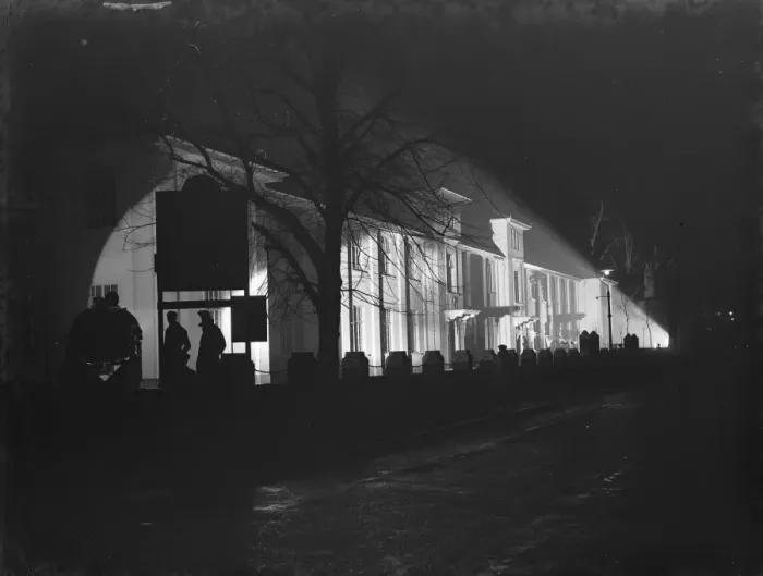 Framed Print : Lamorbey House in Sidcup, Kent, floodlit at night. 1939 Framed Print : Lamorbey House in Sidcup, Kent, floodlit at night. 1939
