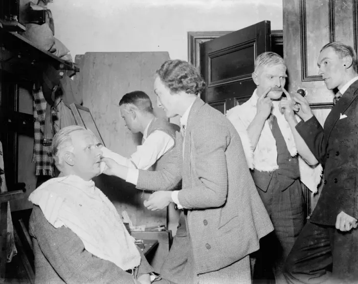 Framed Print : The Lamorbey play. The actors putting on make - up. 1935