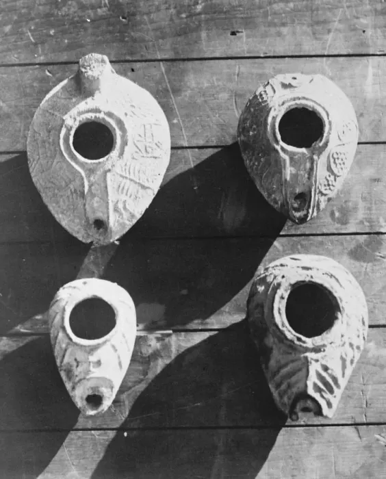 Framed Print : Lamps from near Byzantine house from the Palestine excavation 1924 Framed Print : Lamps from near Byzantine house from the Palestine excavation 1924