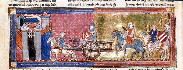 Lancelot in a cart drawn by a dwarf 1300-25. The Blue Nile by Alan Moorhead, page 305