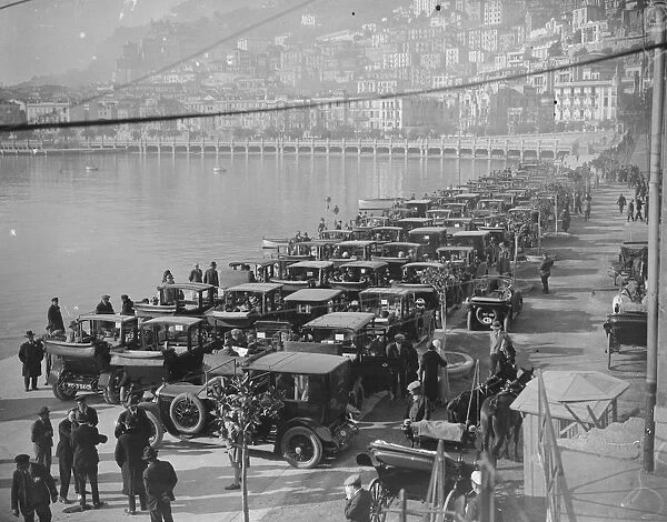 The large fleet of cars on the quayside at Monte Carlo for the purpose of conveying