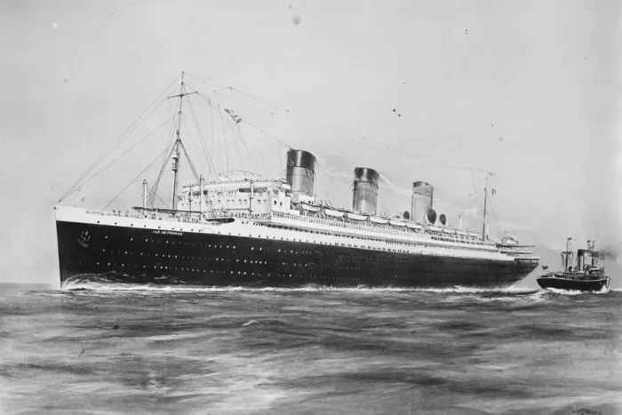 Framed Print : Largest post war designed liner. The Ile de France, of the French Line