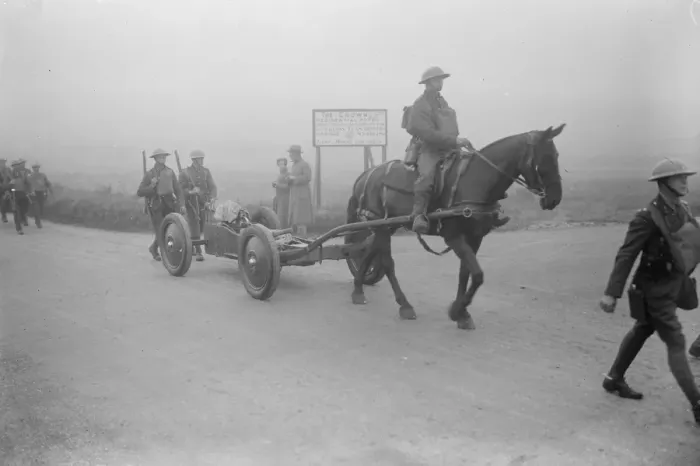 Framed Print : The latest novelty in the mimic war. A machine gun mounted on a trolley, driven Framed Print : The latest novelty in the mimic war. A machine gun mounted on a trolley, driven