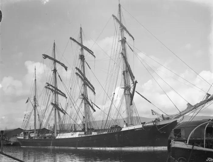 Framed Print : Lawhill a steel-hulled four-masted barque rigged in jubilee or baldheaded fashion