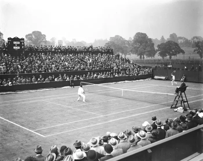 Framed Print : Lawn Tennis Championships at Wimbeldon The crowd watching Vincent Richards in play