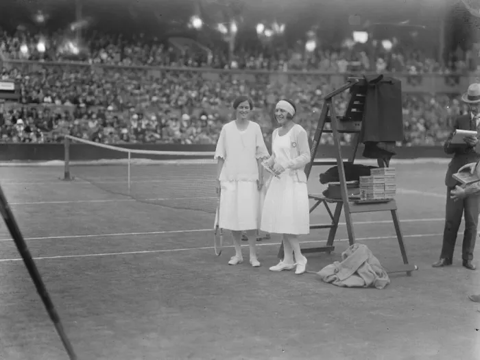 Framed Print : Lawn Tennis Championships at Wimbeldon Mlle Lenglen and Mrs Peacock who met in Framed Print : Lawn Tennis Championships at Wimbeldon Mlle Lenglen and Mrs Peacock who met in