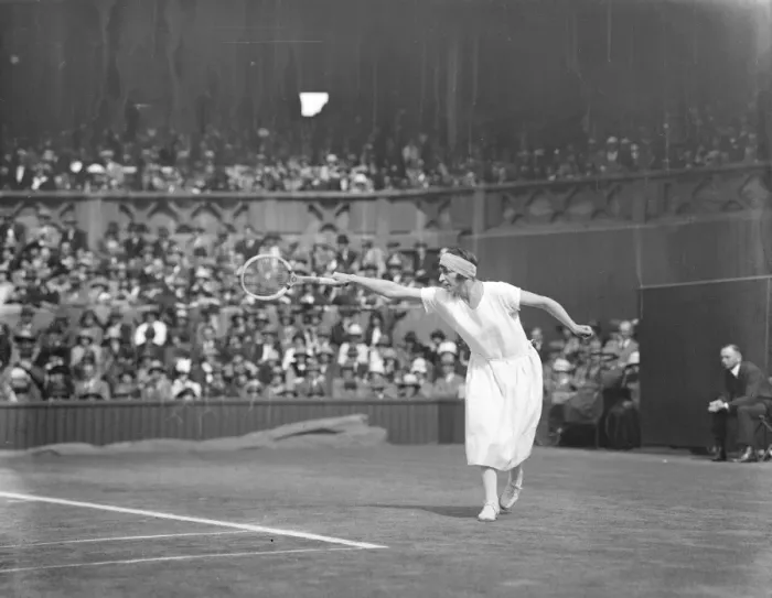 Framed Print : Lawn Tennis Final at Wimbeldon Miss K McKane in play against Miss Helen Wills in Framed Print : Lawn Tennis Final at Wimbeldon Miss K McKane in play against Miss Helen Wills in