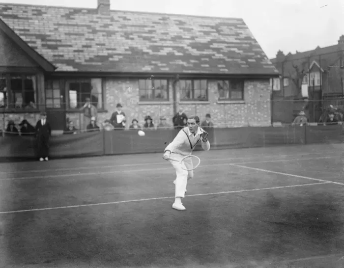 Framed Print : Lawn tennis tournament at Magdalen Park. P Wheatley in play in the Gents Singles Framed Print : Lawn tennis tournament at Magdalen Park. P Wheatley in play in the Gents Singles
