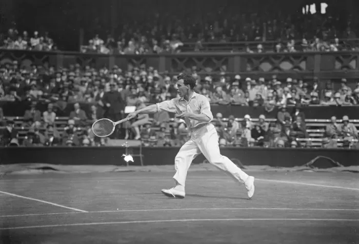 Framed Print : Lawn tennis at Wimbledon. J C Gregory ( Britain ) in Play 24 June 1927 Framed Print : Lawn tennis at Wimbledon. J C Gregory ( Britain ) in Play 24 June 1927