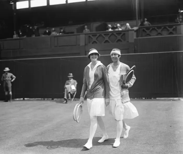 Framed Print : Lawn tennis at Wimbledon. Miss Eileen Bennett and Mrs Mallory coming out for their match Framed Print : Lawn tennis at Wimbledon. Miss Eileen Bennett and Mrs Mallory coming out for their match