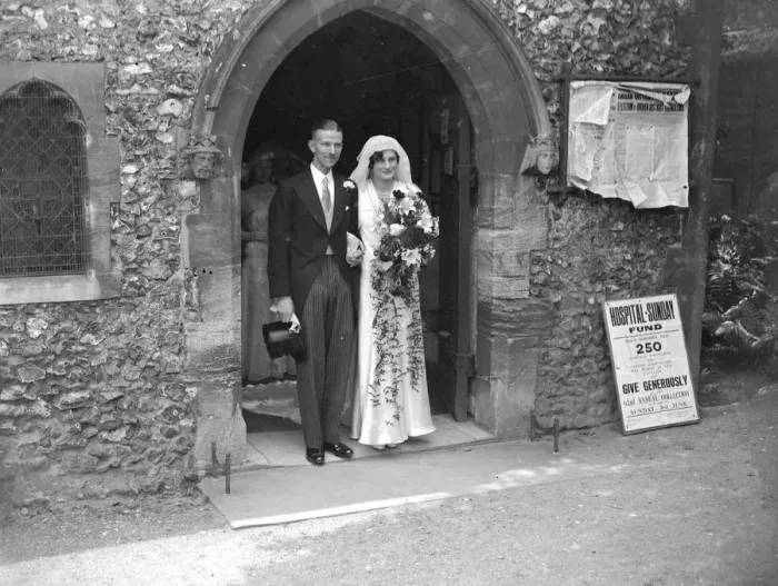 Framed Print : Lawrence and Broughton wedding at Orpington Parish, Kent. 1934 Framed Print : Lawrence and Broughton wedding at Orpington Parish, Kent. 1934