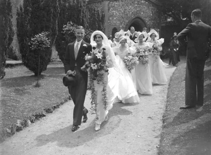 Framed Print : Lawrence and Broughton wedding at Orpington Parish, Kent. 1934
